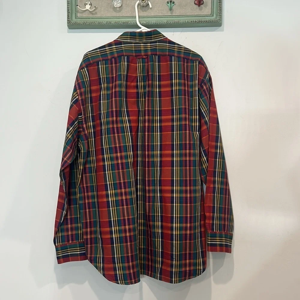 J. Crew Red oarsman vintage plaid Button Down Shirt men’s large red green yellow